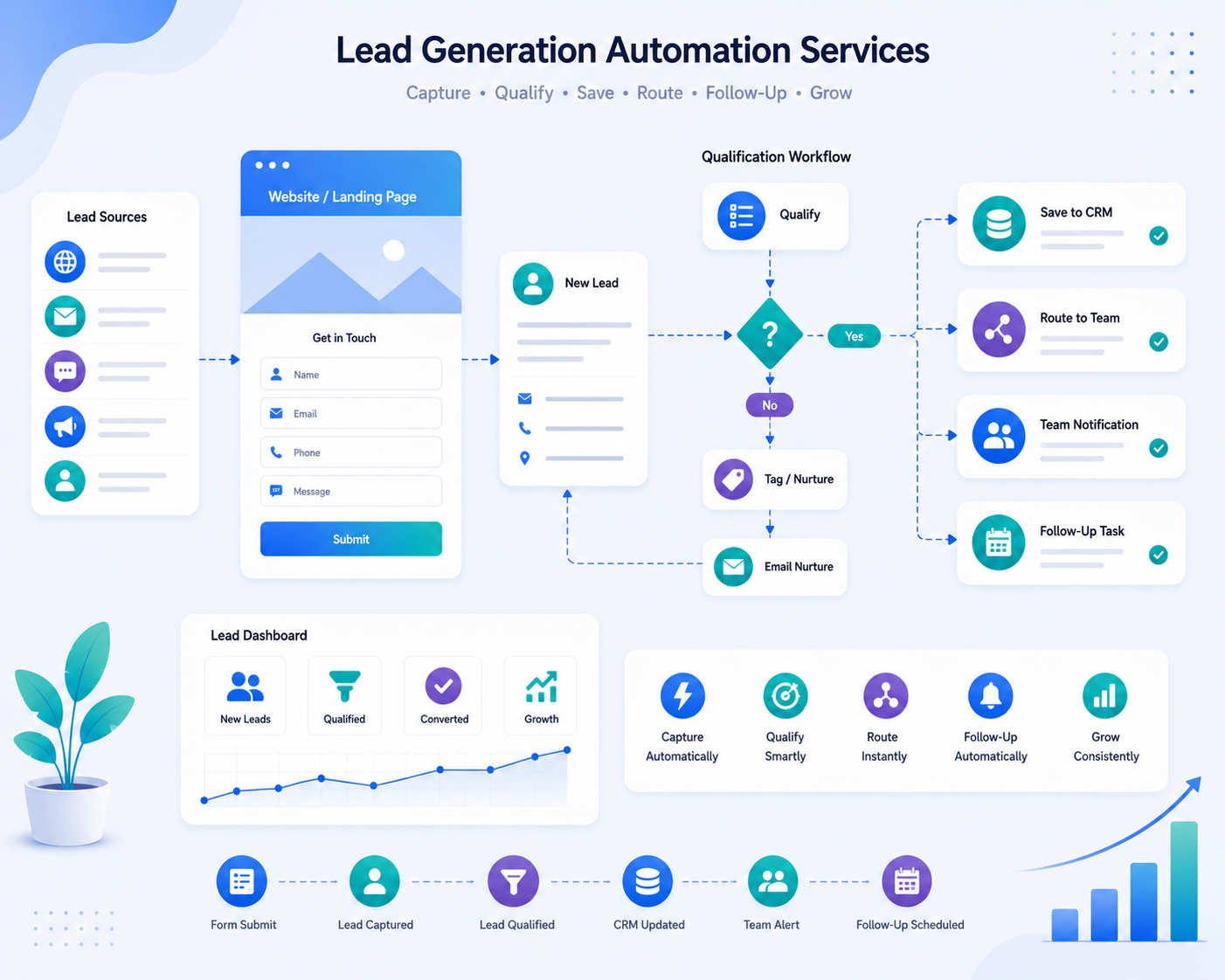 Lead generation automation system capturing and routing website inquiries