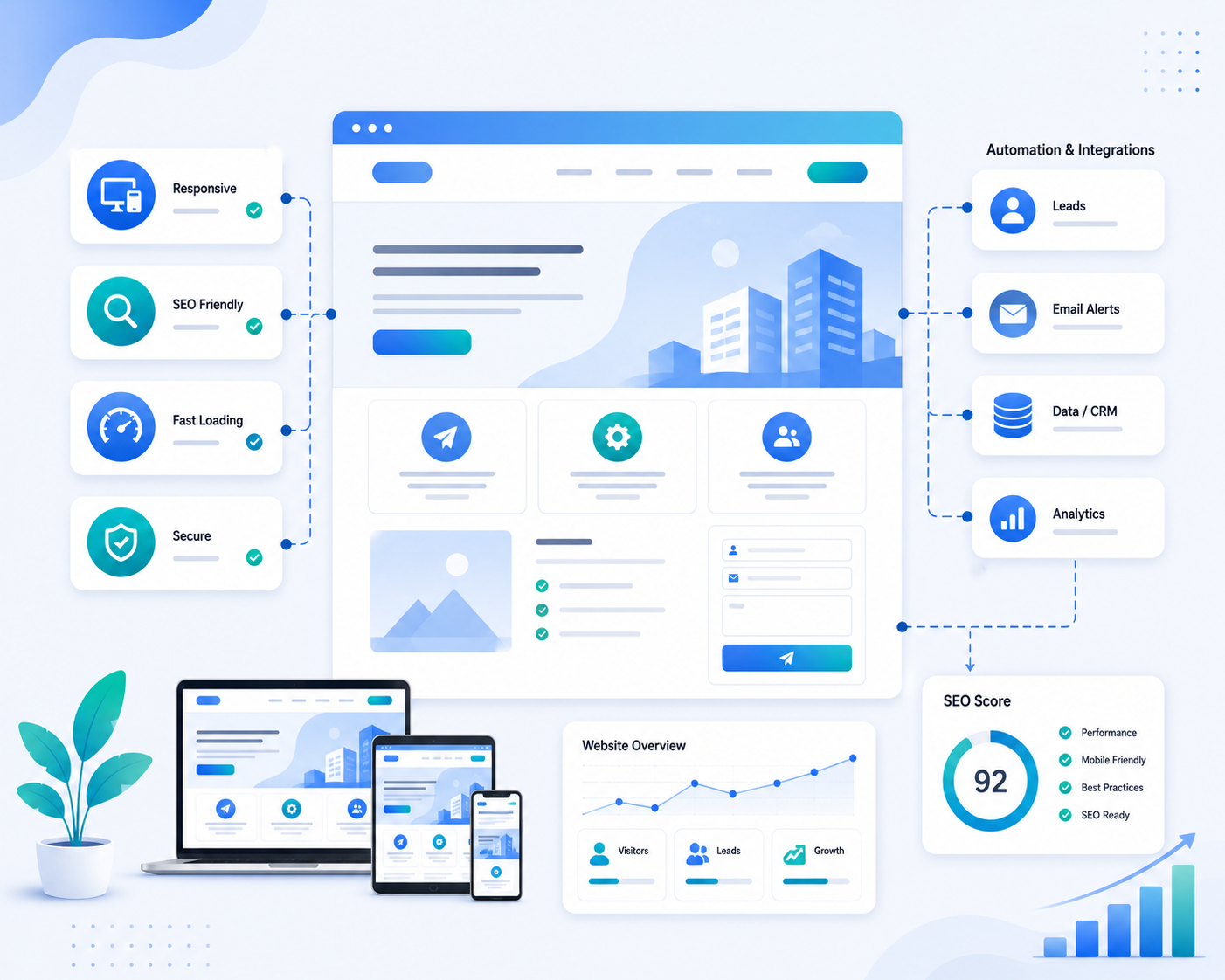 Professional business website connected with automation tools